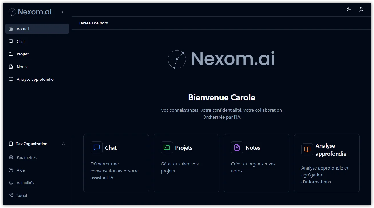 Nexom.ai dashboard - unified workspace overview