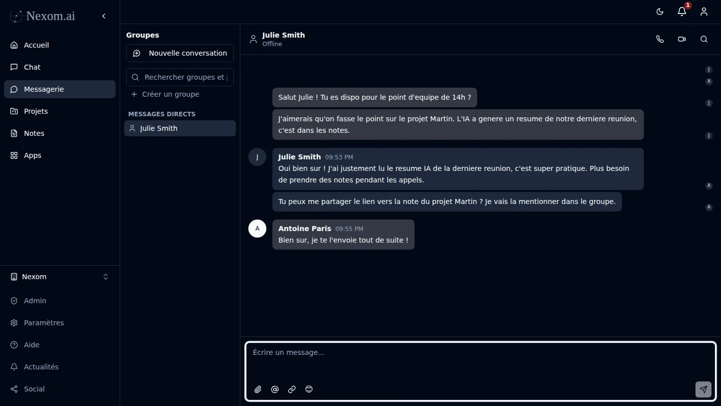 Échangez, appelez, réunissez — sans quitter Nexom